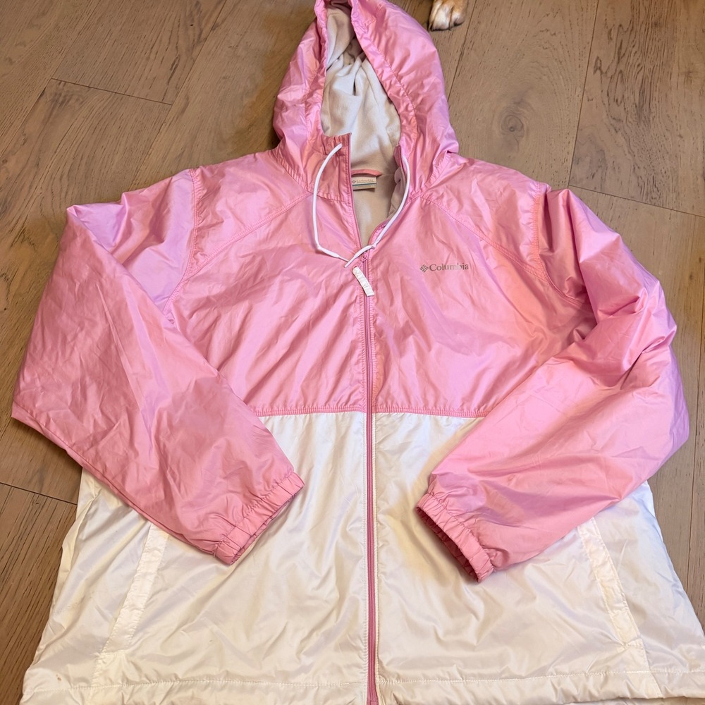 Columbia Womens Pink White Colorblock Fleece Lined Hooded Windbreaker 2X XW4972